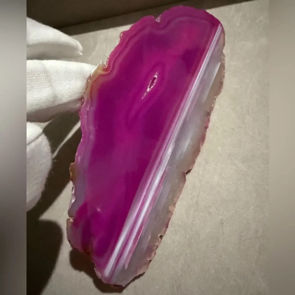 Pink Banded Agate Slice – Polished Crystal Display Stone 5.5” Vibrant Color